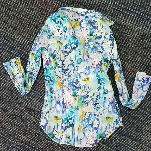 Cino La Palma Print Cotton Long Sleeve Button Down Top Size Small - Picture 6 of 6